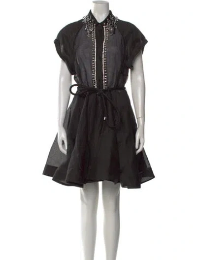 Pre-owned Zimmermann Linen Mini Dress In Black