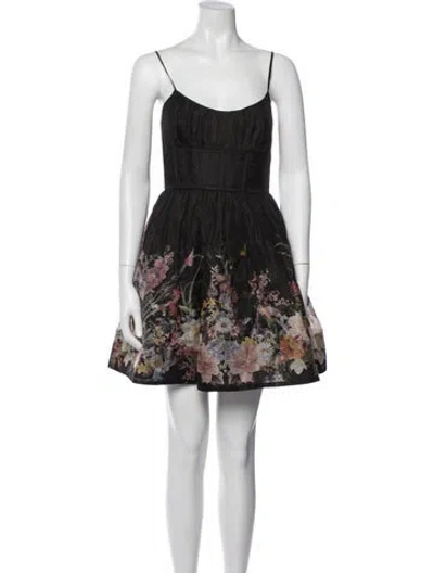 Pre-owned Zimmermann Linen Mini Dress In Black