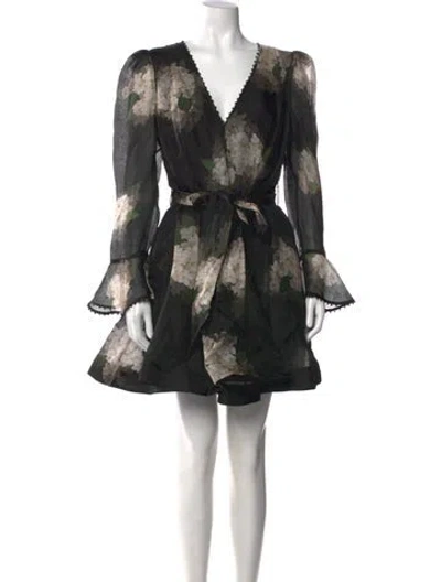 Pre-owned Zimmermann Linen Mini Dress In Black