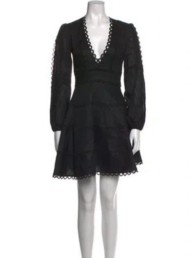 Pre-owned Zimmermann Linen Mini Dress In Black