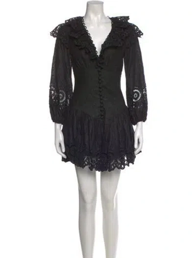 Pre-owned Zimmermann Linen Mini Dress In Black