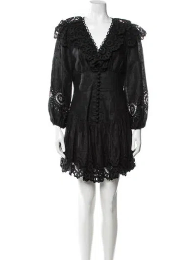 Pre-owned Zimmermann Linen Mini Dress In Black