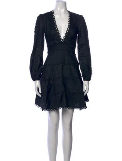 Pre-owned Zimmermann Linen Mini Dress In Black
