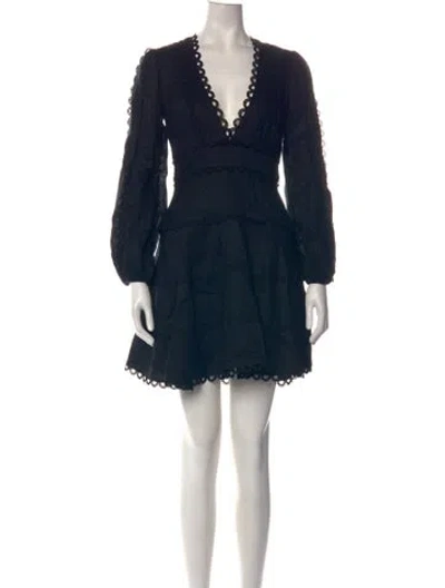Pre-owned Zimmermann Linen Mini Dress In Black