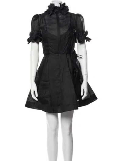 Pre-owned Zimmermann Linen Mini Dress In Black