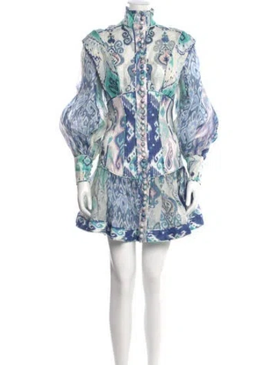 Pre-owned Zimmermann Linen Mini Dress In Blue