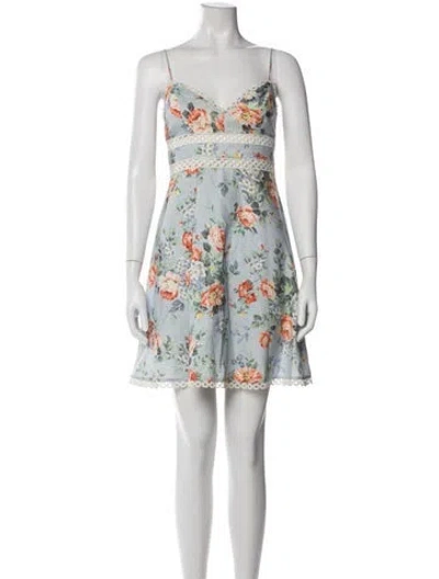 Pre-owned Zimmermann Linen Mini Dress In Blue