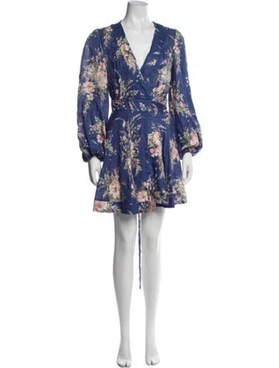 Pre-owned Zimmermann Linen Mini Dress In Blue