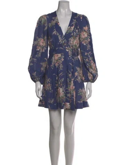 Pre-owned Zimmermann Linen Mini Dress In Blue