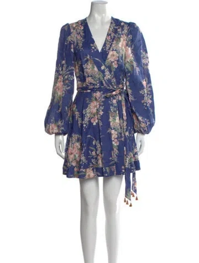 Pre-owned Zimmermann Linen Mini Dress In Blue