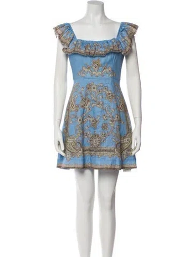 Pre-owned Zimmermann Linen Mini Dress In Blue