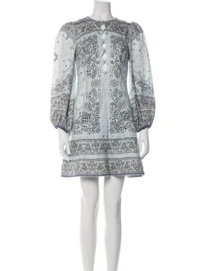 Pre-owned Zimmermann Linen Mini Dress In Blue