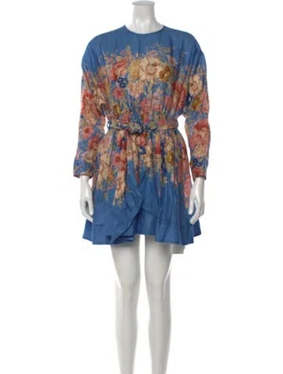Pre-owned Zimmermann Linen Mini Dress In Blue