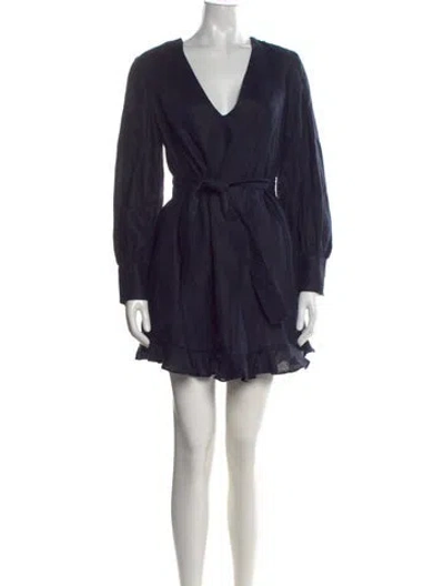 Pre-owned Zimmermann Linen Mini Dress In Blue