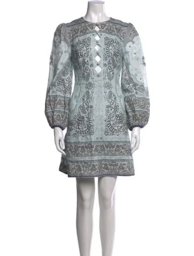 Pre-owned Zimmermann Linen Mini Dress In Blue