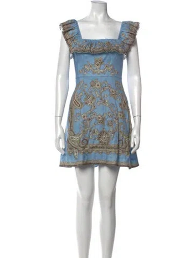 Pre-owned Zimmermann Linen Mini Dress In Blue