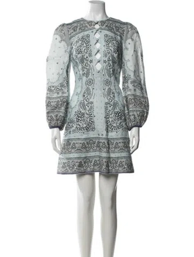 Pre-owned Zimmermann Linen Mini Dress In Blue