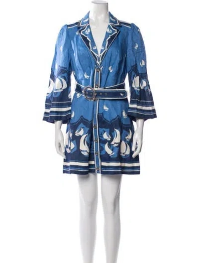 Pre-owned Zimmermann Linen Mini Dress In Blue