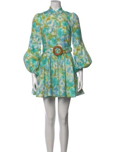 Pre-owned Zimmermann Linen Mini Dress In Blue/green