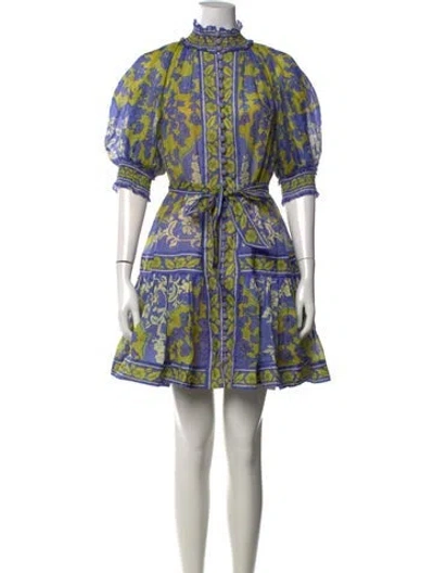 Pre-owned Zimmermann Linen Mini Dress In Blue/green