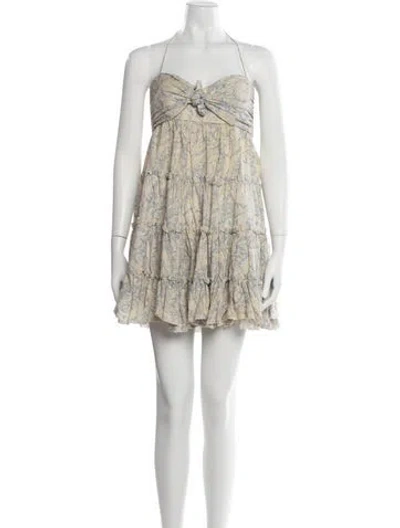 Pre-owned Zimmermann Linen Mini Dress In Blue/neutrals