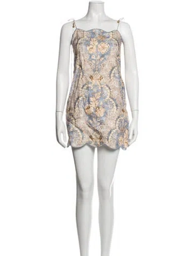 Pre-owned Zimmermann Linen Mini Dress In Blue/neutrals