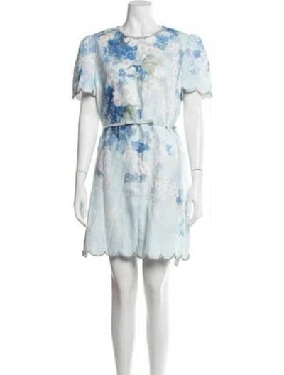 Pre-owned Zimmermann Linen Mini Dress In Blue/white