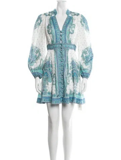 Pre-owned Zimmermann Linen Mini Dress In Blue/white