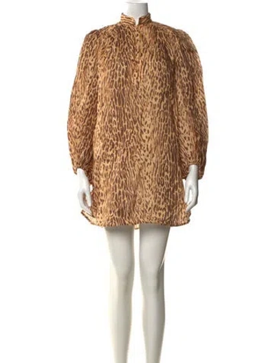 Pre-owned Zimmermann Linen Mini Dress In Brown