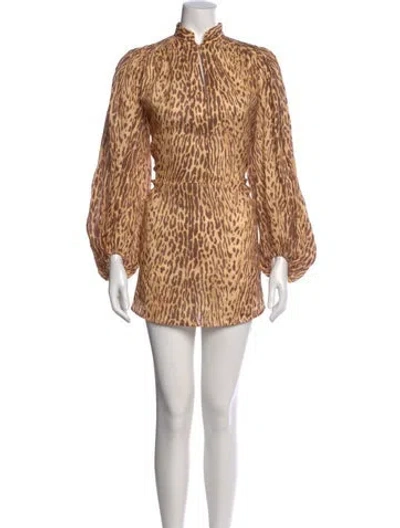 Pre-owned Zimmermann Linen Mini Dress In Brown