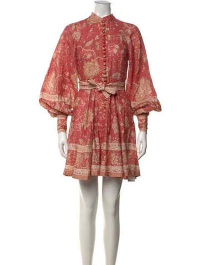 Pre-owned Zimmermann Linen Mini Dress In Burgundy/neutrals