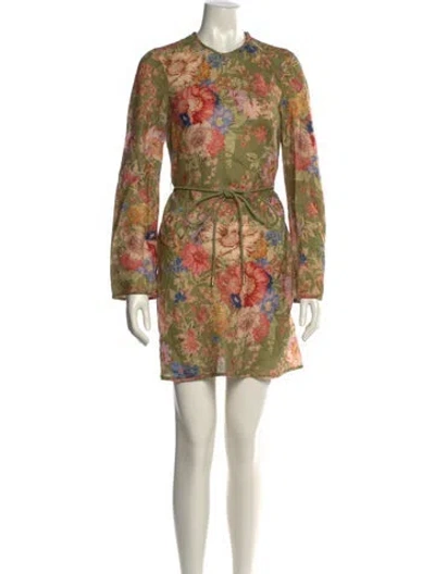 Pre-owned Zimmermann Linen Mini Dress In Green