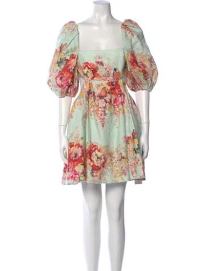 Pre-owned Zimmermann Linen Mini Dress In Green
