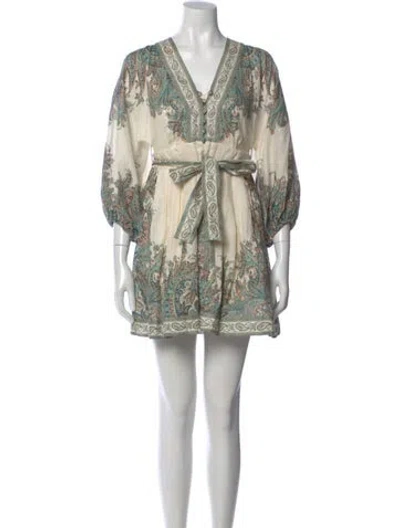 Pre-owned Zimmermann Linen Mini Dress In Green