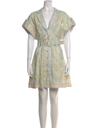 Pre-owned Zimmermann Linen Mini Dress In Green