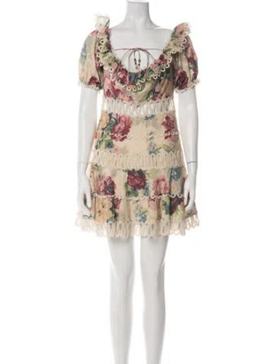 Pre-owned Zimmermann Linen Mini Dress In Green