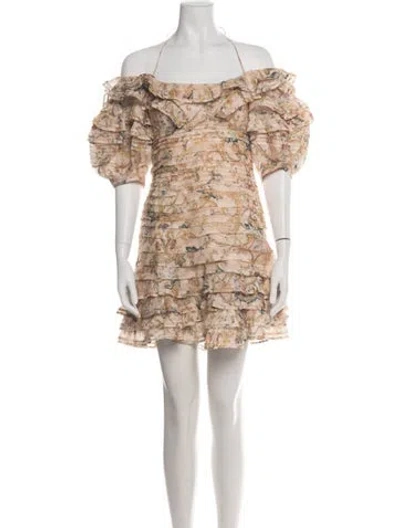 Pre-owned Zimmermann Linen Mini Dress In Green