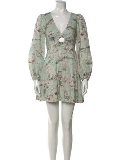 Pre-owned Zimmermann Linen Mini Dress In Green