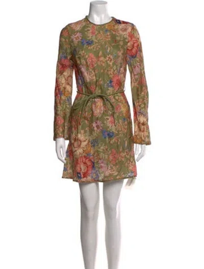 Pre-owned Zimmermann Linen Mini Dress In Green