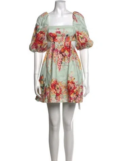 Pre-owned Zimmermann Linen Mini Dress In Green