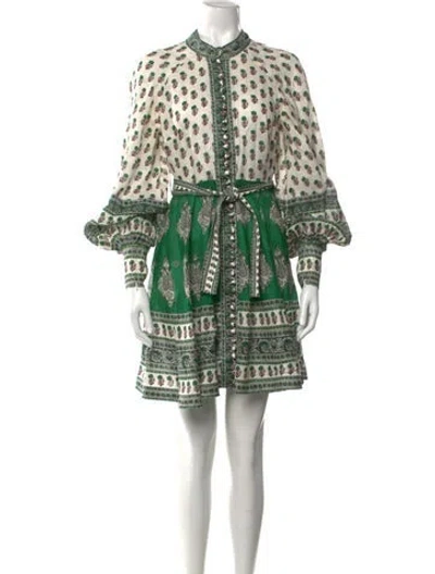 Pre-owned Zimmermann Linen Mini Dress In Green