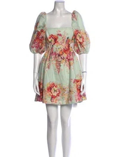 Pre-owned Zimmermann Linen Mini Dress In Green