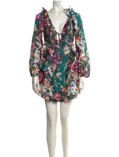 Pre-owned Zimmermann Linen Mini Dress In Green