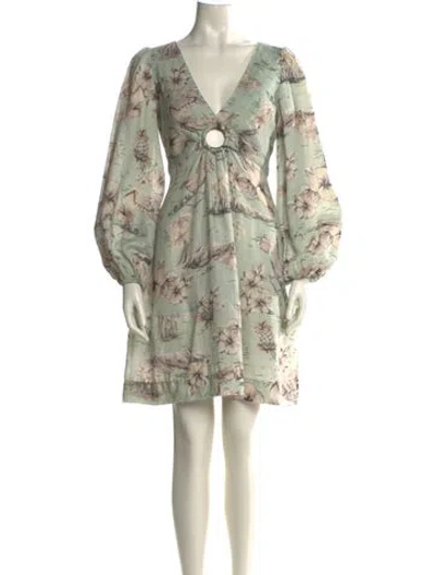 Pre-owned Zimmermann Linen Mini Dress In Green