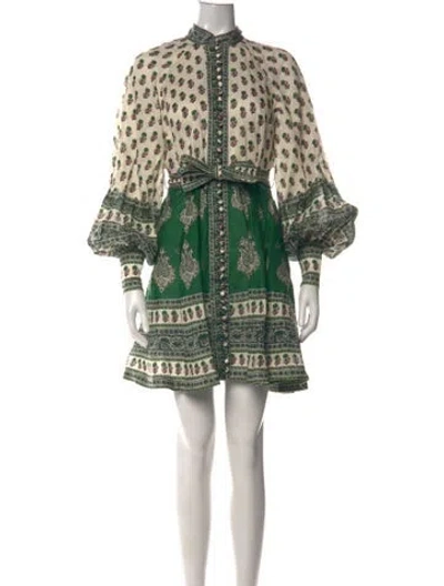 Pre-owned Zimmermann Linen Mini Dress In Green