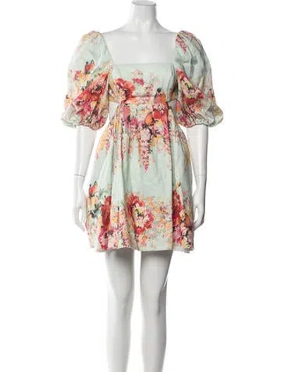 Pre-owned Zimmermann Linen Mini Dress In Green