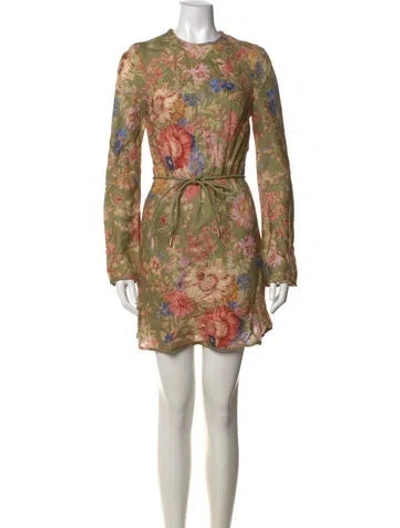Pre-owned Zimmermann Linen Mini Dress In Green