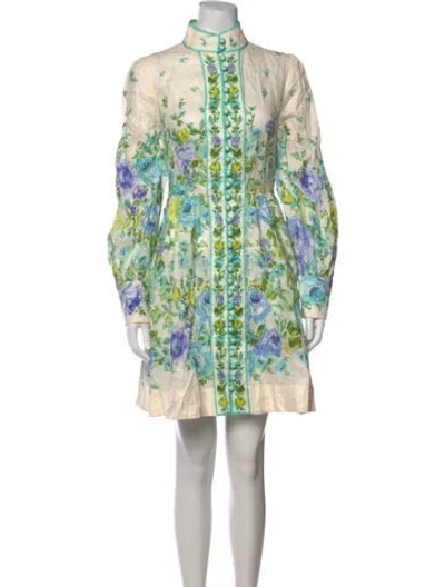 Pre-owned Zimmermann Linen Mini Dress In Green/neutrals