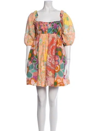 Pre-owned Zimmermann Linen Mini Dress In Green/neutrals/orange