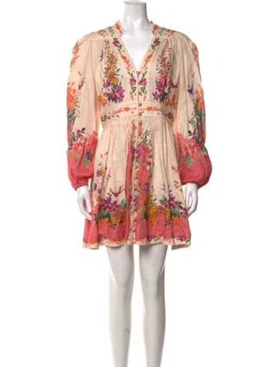 Pre-owned Zimmermann Linen Mini Dress In Green/neutrals/orange